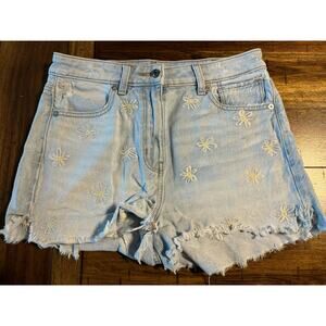 American Eagle Denim Cut off Shorts Light Wash Size 2 Embroidered Daisies